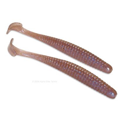 Close up of the Noike Smokin Swimmer Boot Tail Swimbait in the color Pro Blue Prism on a white background