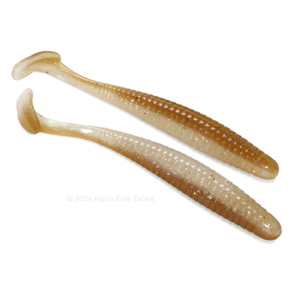 Close up of the Noike Smokin Swimmer Boot Tail Swimbait in the color Wakasagi on a white background