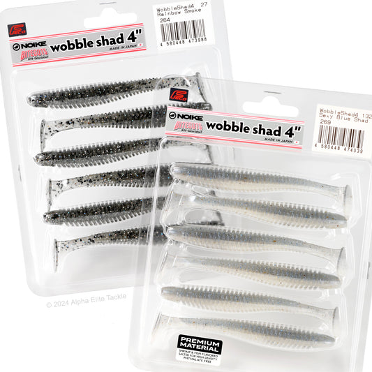 Close up of two packages of the Noike Wobble Shad Paddle Tail Swimbait on a white background