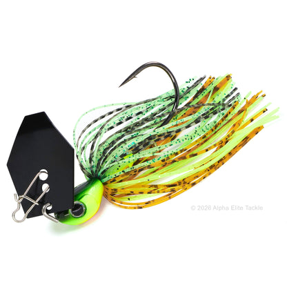 Close up of the Noike Kashin Blade Bladed Swim Jig in the color Fire Tiger on a white background