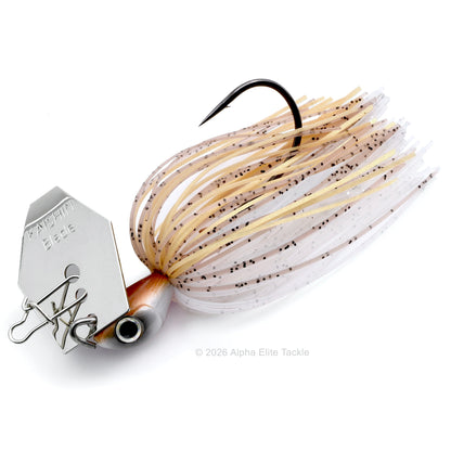 Close up of the Noike Kashin Blade Bladed Swim Jig in the color Wakasagi on a white background