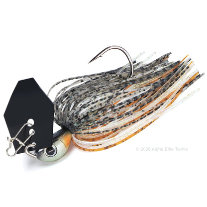 Close up of the Noike Kashin Blade Bladed Swim Jig in the color Young Perch on a white background