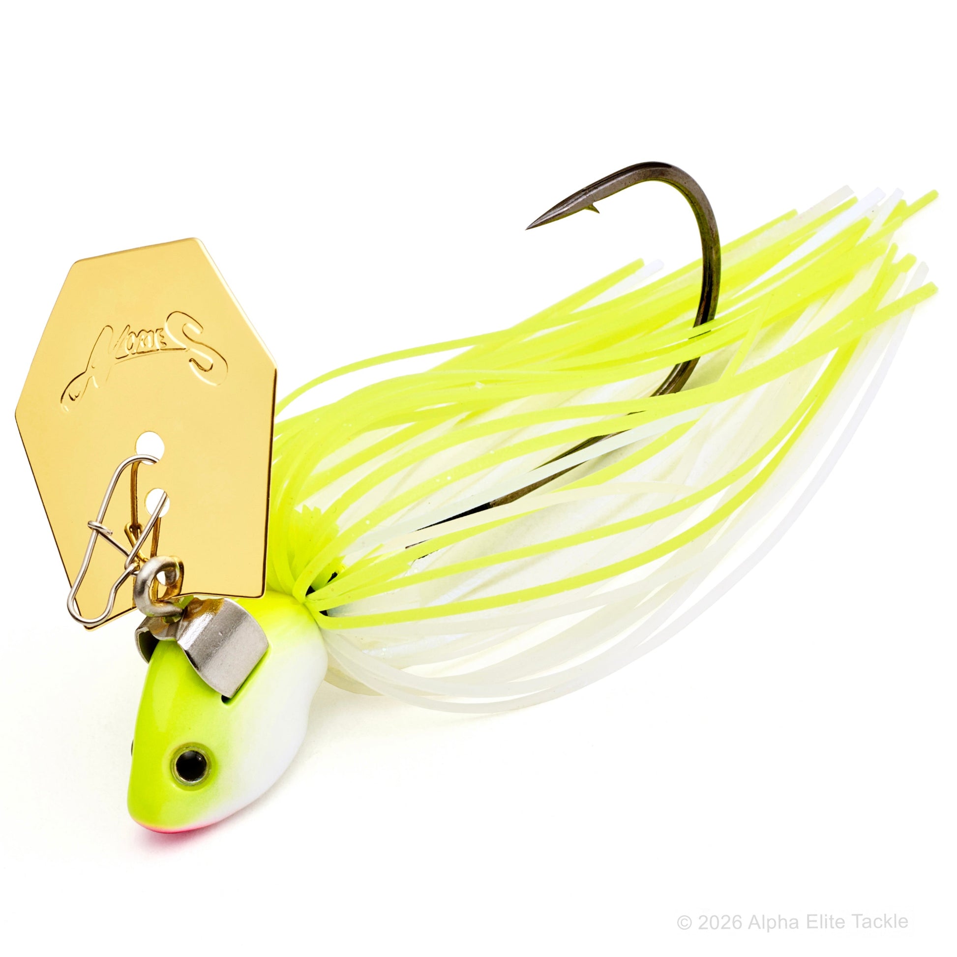 Nories Hulachat Bladed Jig with a gold blade and a chartreuse and white skirt