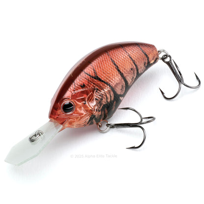 Fishing lure with a detailed crawdad pattern on a white background