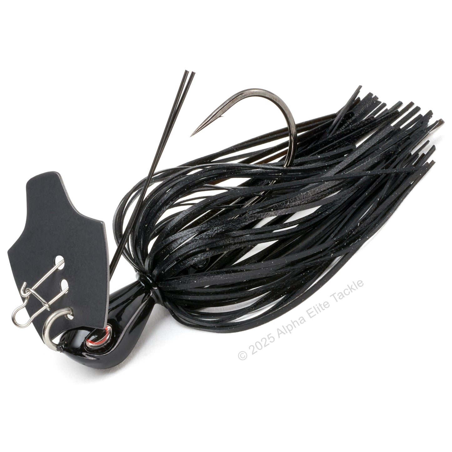 Close up of the OSP Metal Blade Jig in the color Black on a white background
