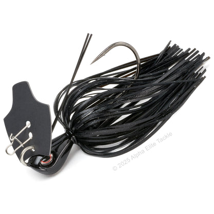 Close up of the OSP Metal Blade Jig in the color Black on a white background