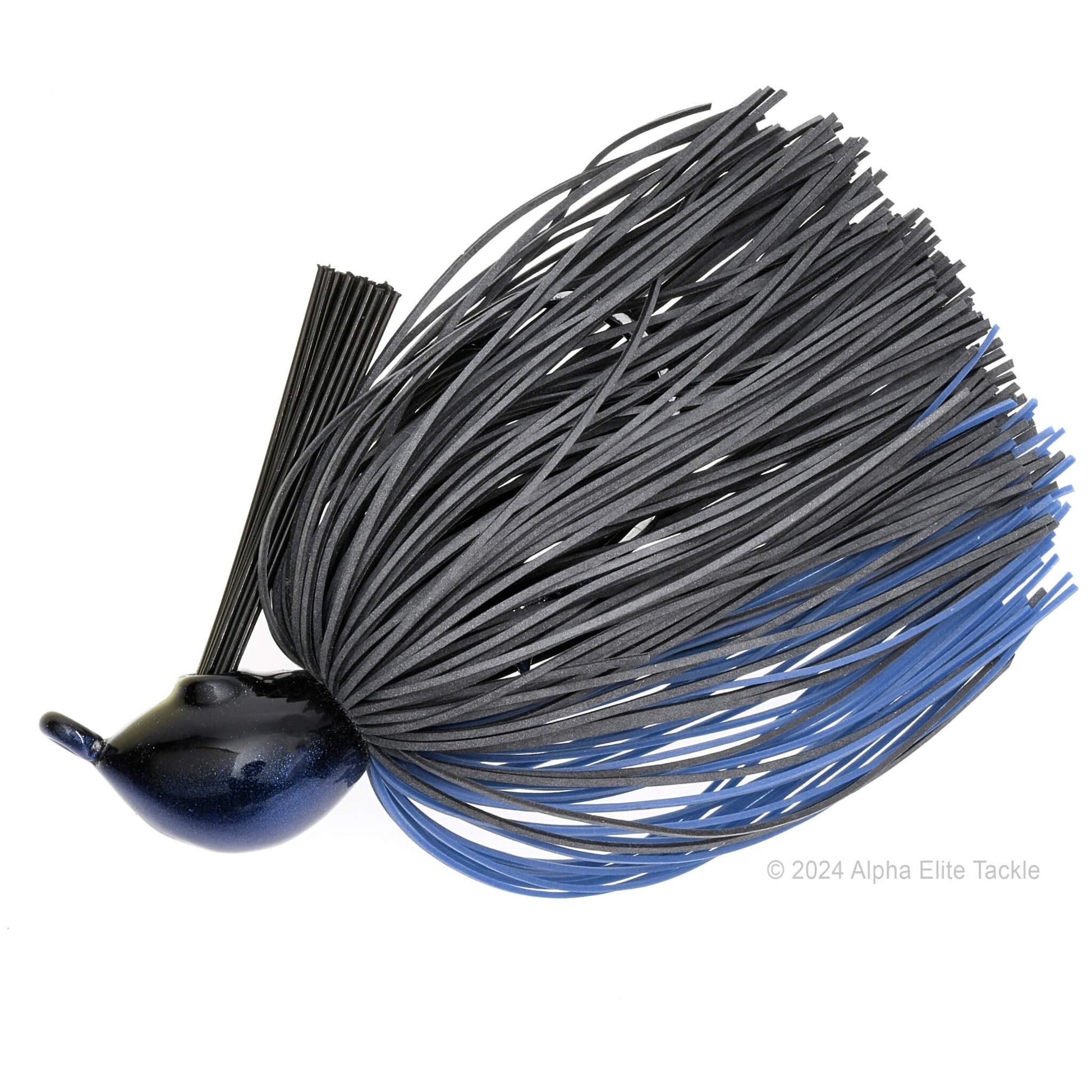 Close up of one OSP Zero One Jig in the color Black Blue on a white background.