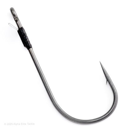 Close up of a single Owner Jungle Flipping Hook on a white background