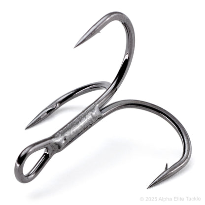 Close up of one Owner ST36BC stinger treble hook on a white background