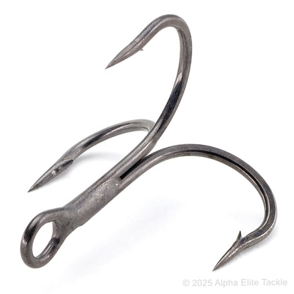 Close up of a single Owner Cultiva ST36MF Coated Stinger Treble Hook on a white background