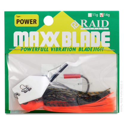 RAID Maxx Blade fishing lure packaging with green and yellow design