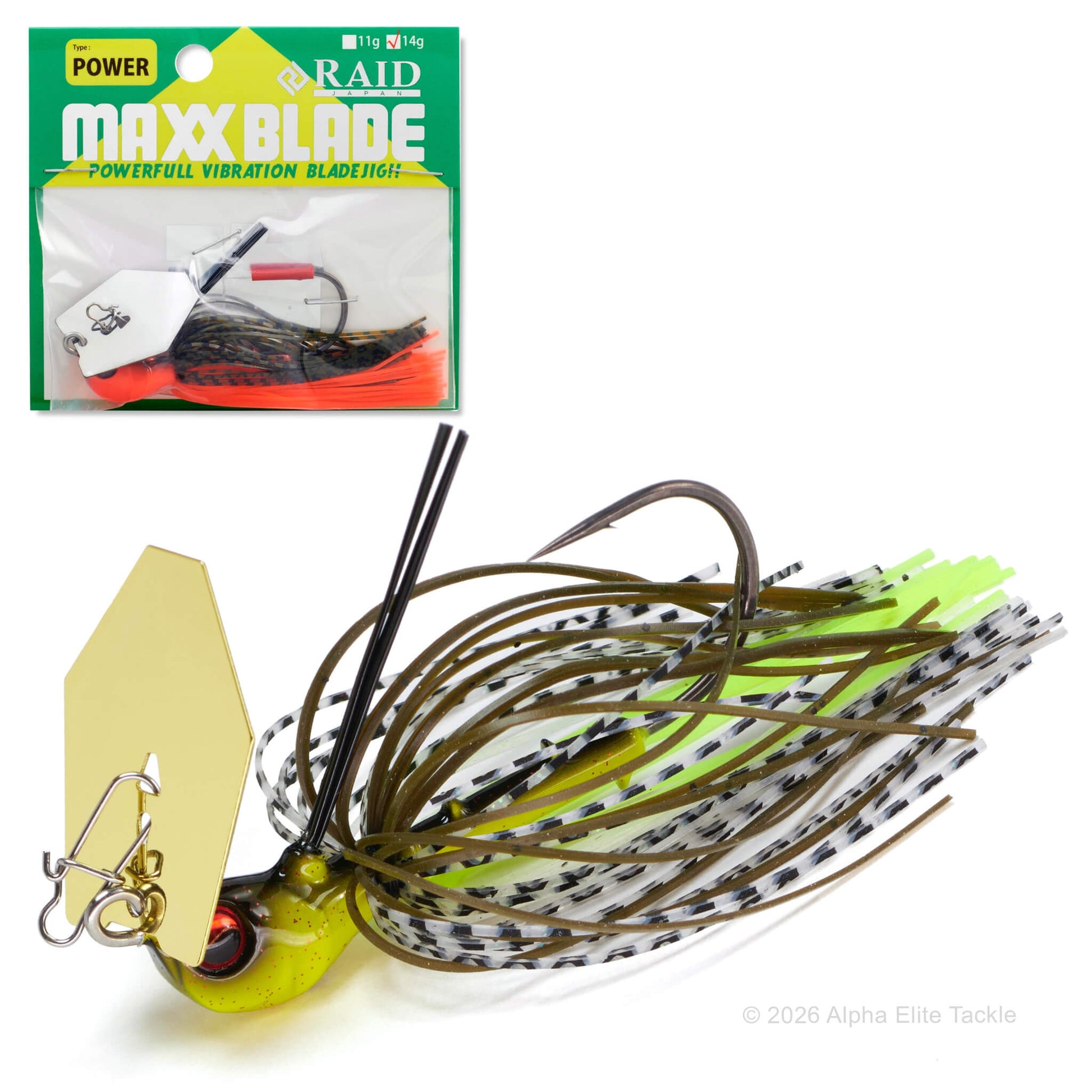 Two Raid Japan Maxx Blade Vibrating jigs with one in package and one out of package