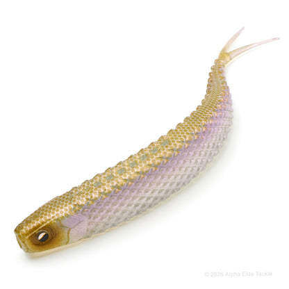 Raid Japan Super Fish roller in the colors of clear, purple wakasagi and goldish brown back.