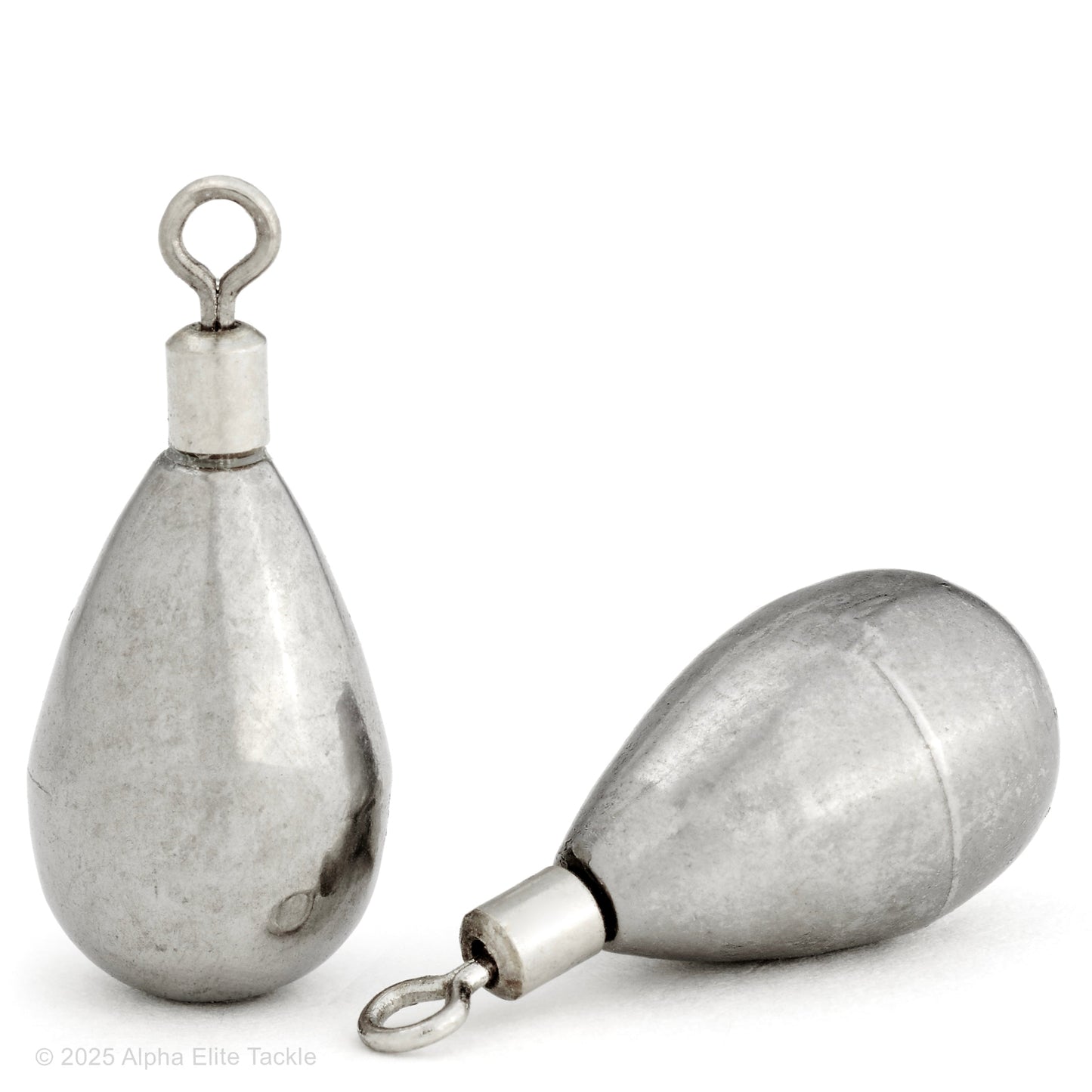 Two reins heavyweight down shot sinkers on a white background. 