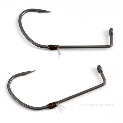 Close up of two Ryugi Hover Shot Strolling Hooks on a white background