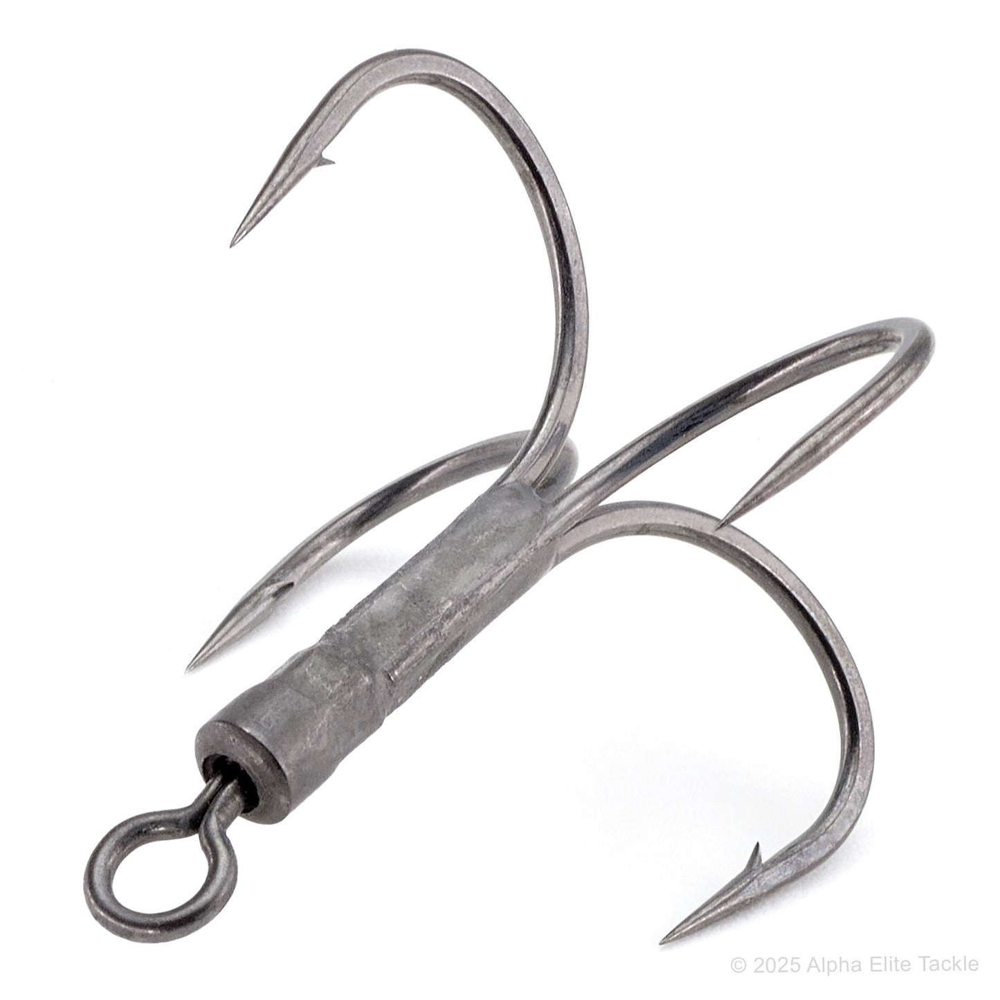 Close up of a single Ryugi Pierce Quad Hook on a white background