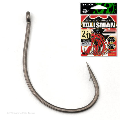 Close up of the Ryugi Talisman wacky hook and it's red packaging on a white background