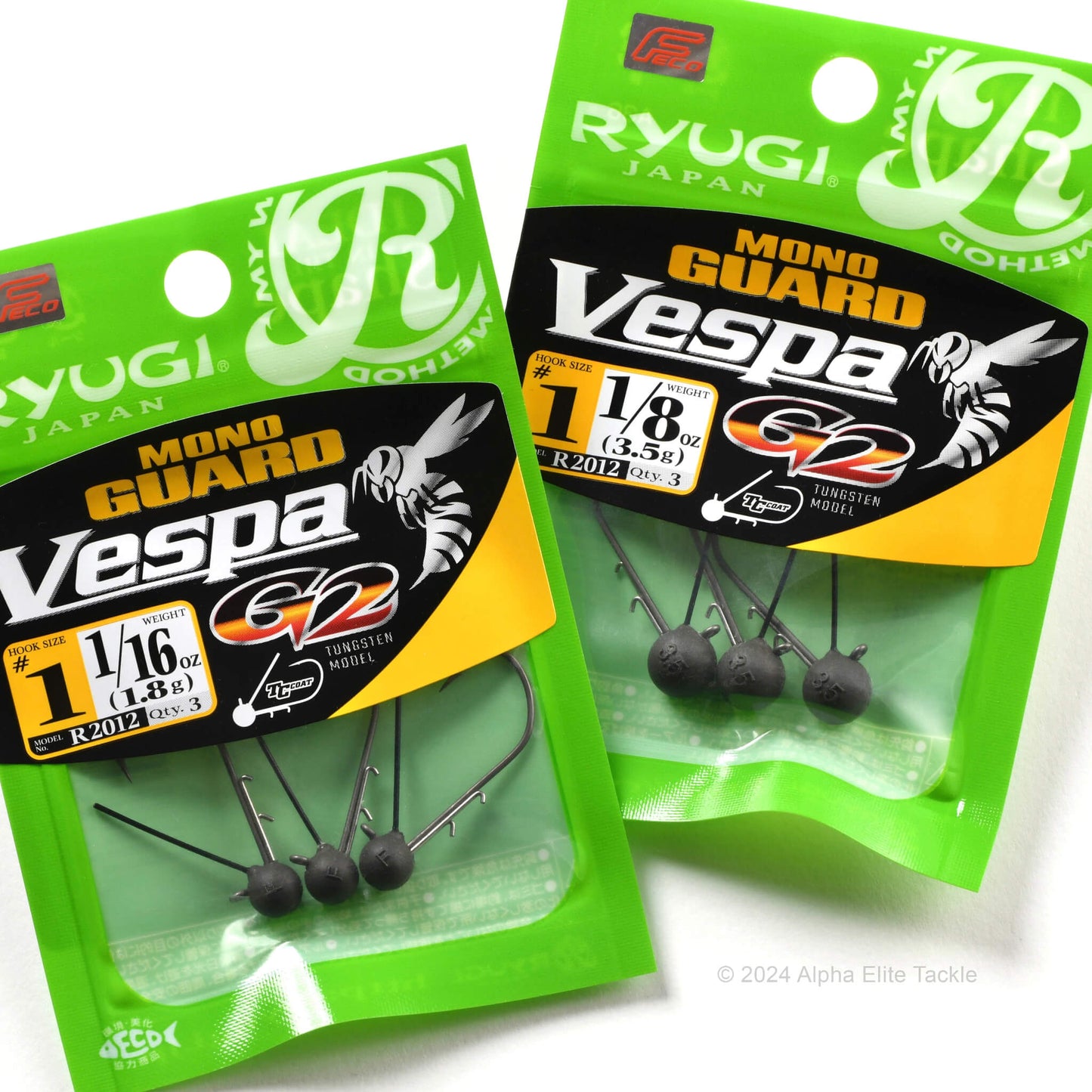Two packages of Ryugi Mono Guard Vespa G2 strolling jig heads s on a white background