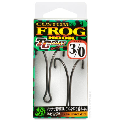 Ryugi Custom Frog Hook size 3/0 in its original retail packaging, featuring two black extra heavy wire hooks