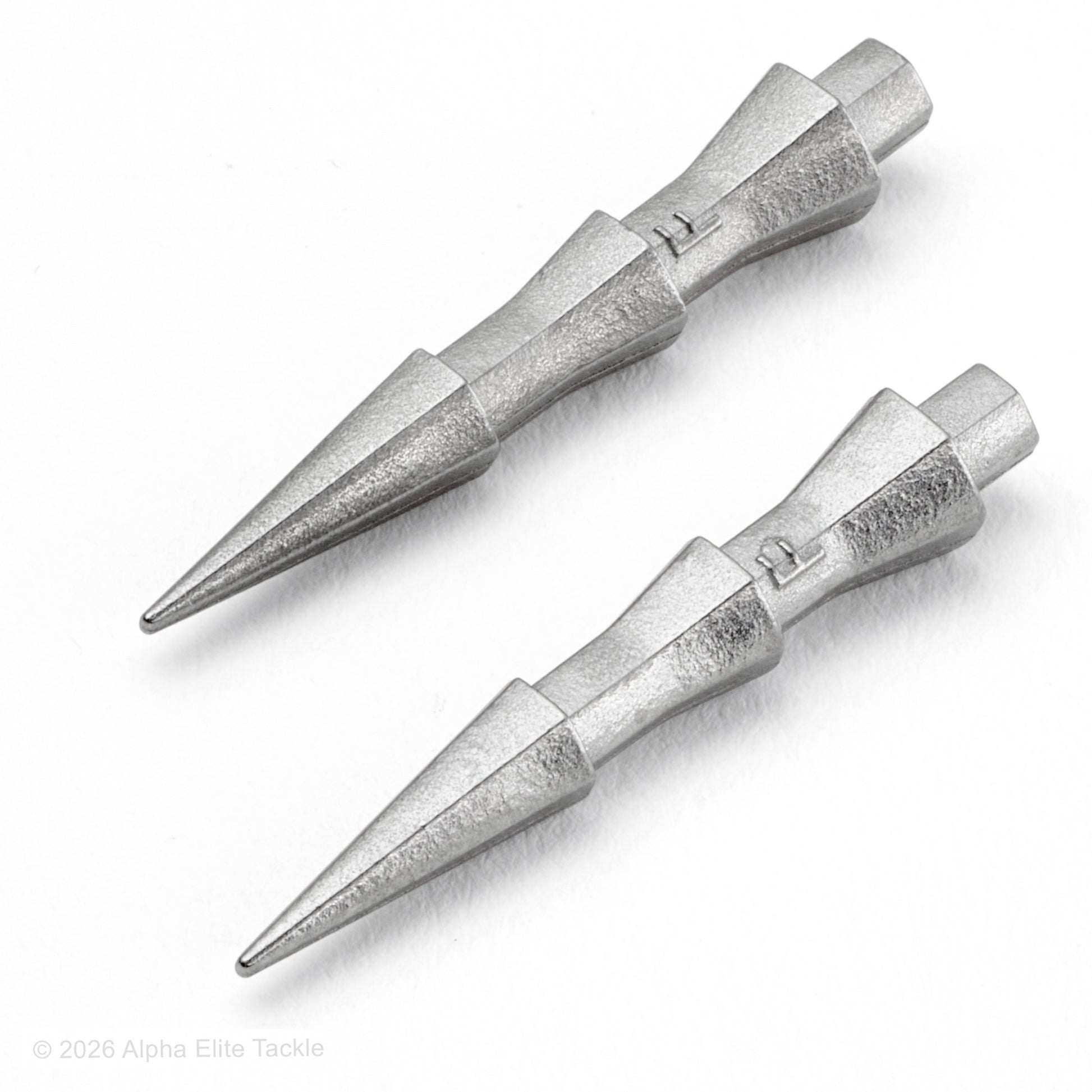 Two Ryugi Tungsten Nail Sinkers on a white background