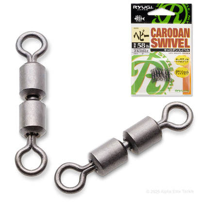 Two metal swivels with packaging labeled 'Ryugi Carodan Swivel' on a white background.