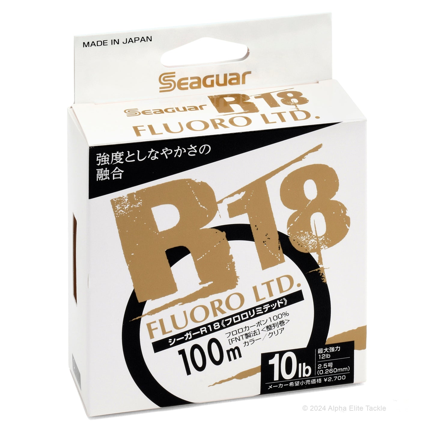 Seaguar R18 Fluoro Ltd. fishing line packaging on a white background