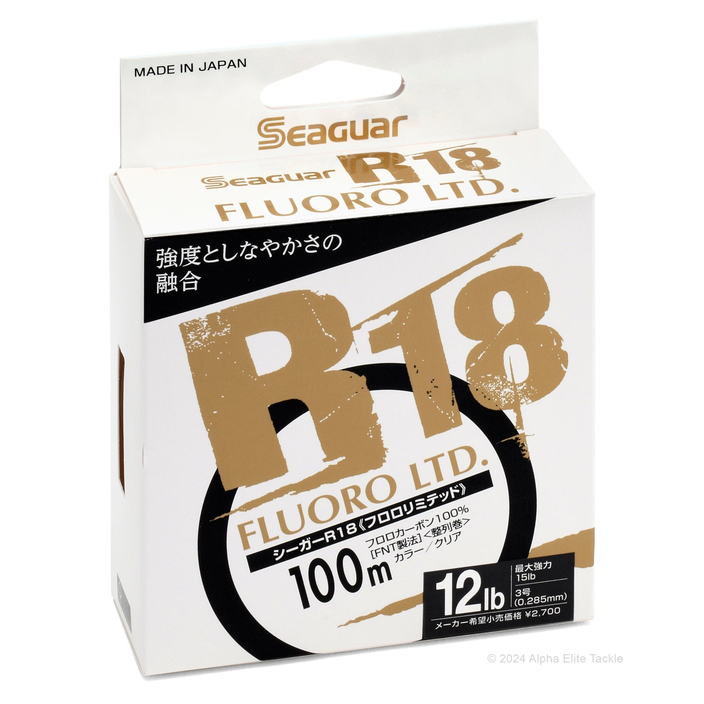 Seaguar R18 Fluoro LTD fishing line packaging on a white background