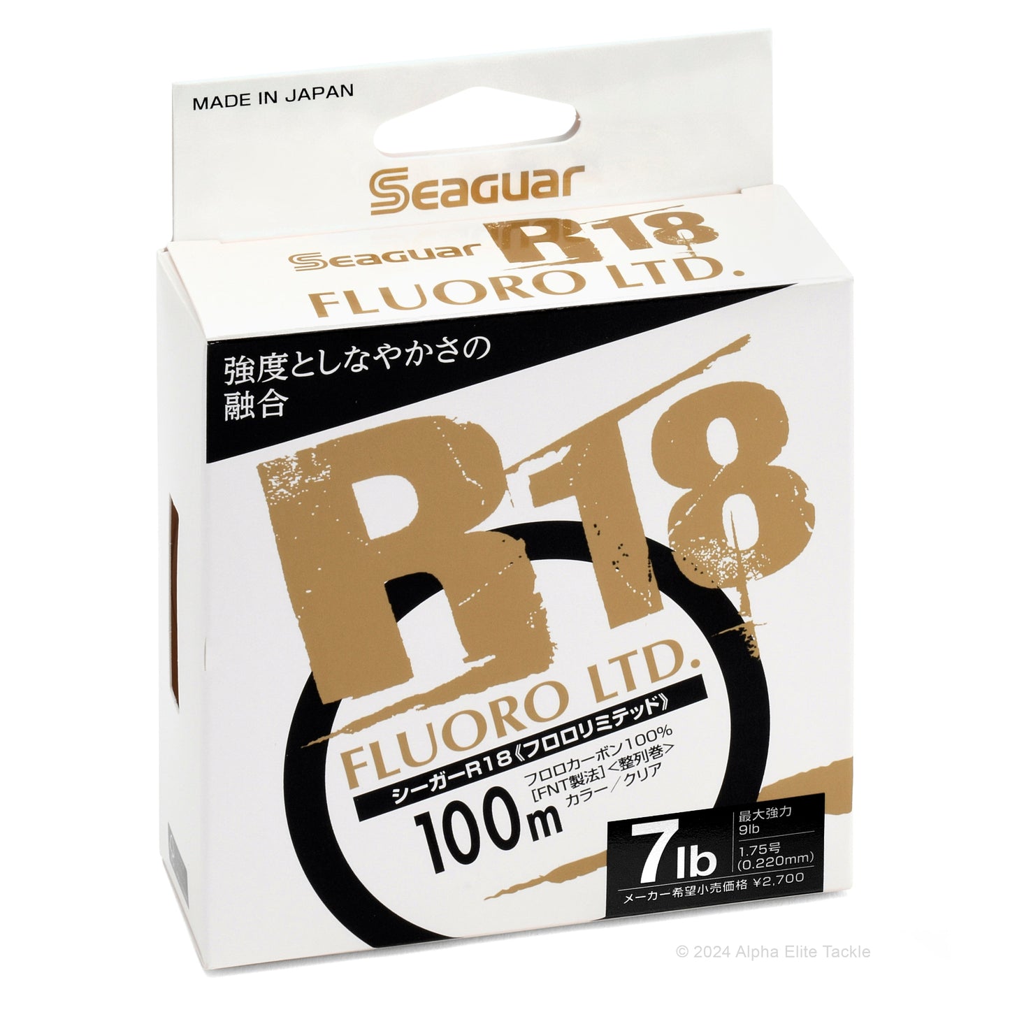 Seaguar R18 Fluoro LTD fishing line packaging on a white background