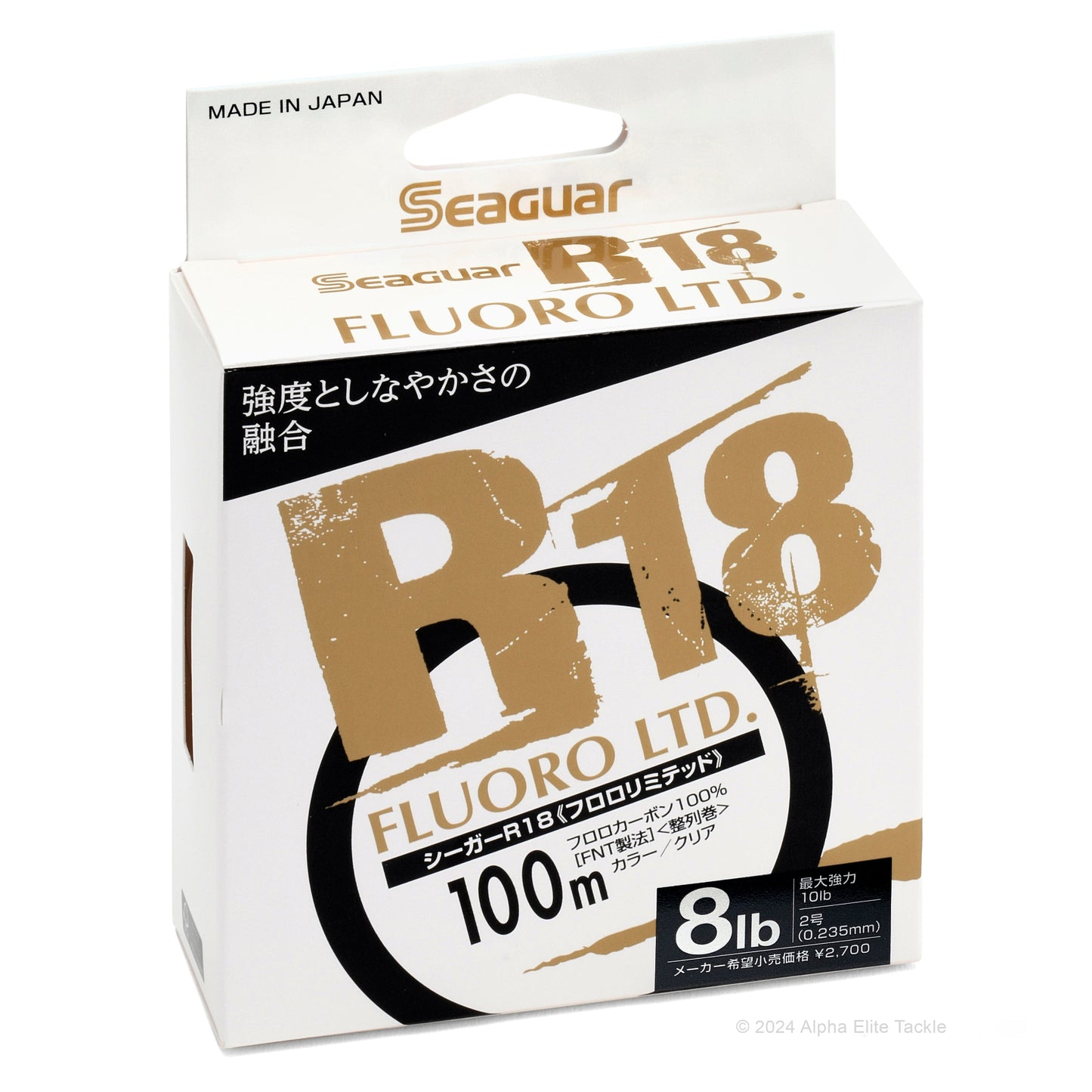 Seaguar R18 Fluoro Ltd. fishing line packaging on a white background