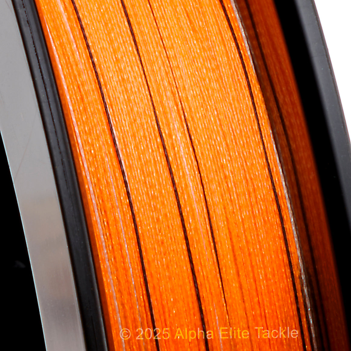 Close-up of sunline almight orange sinking braid line on a spool