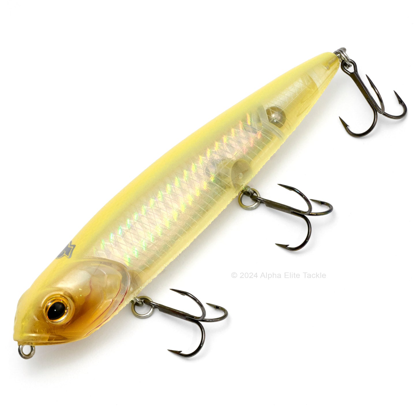 Close up of the Teckel Kicknocker Topwater in the color Vanilla Ice on a white background
