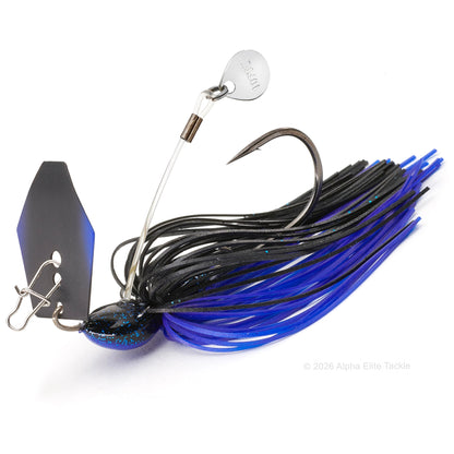 Close up of the Ten Feet Under Iyoken Addy Bladed Jig in the color Black Blue on a white background