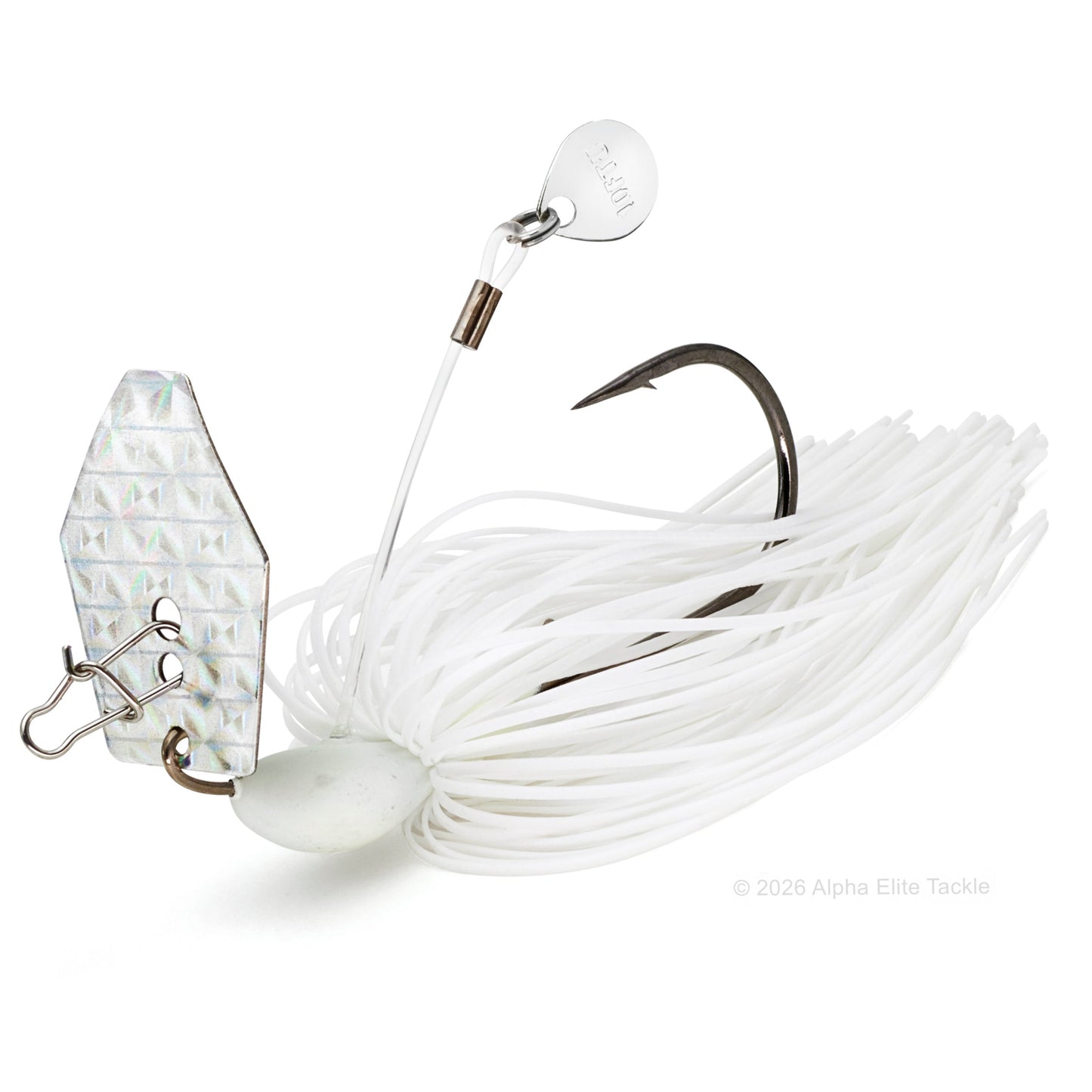 Close up of the Ten Feet Under Iyoken Addy Bladed Jig in the color Mondorian White on a white background