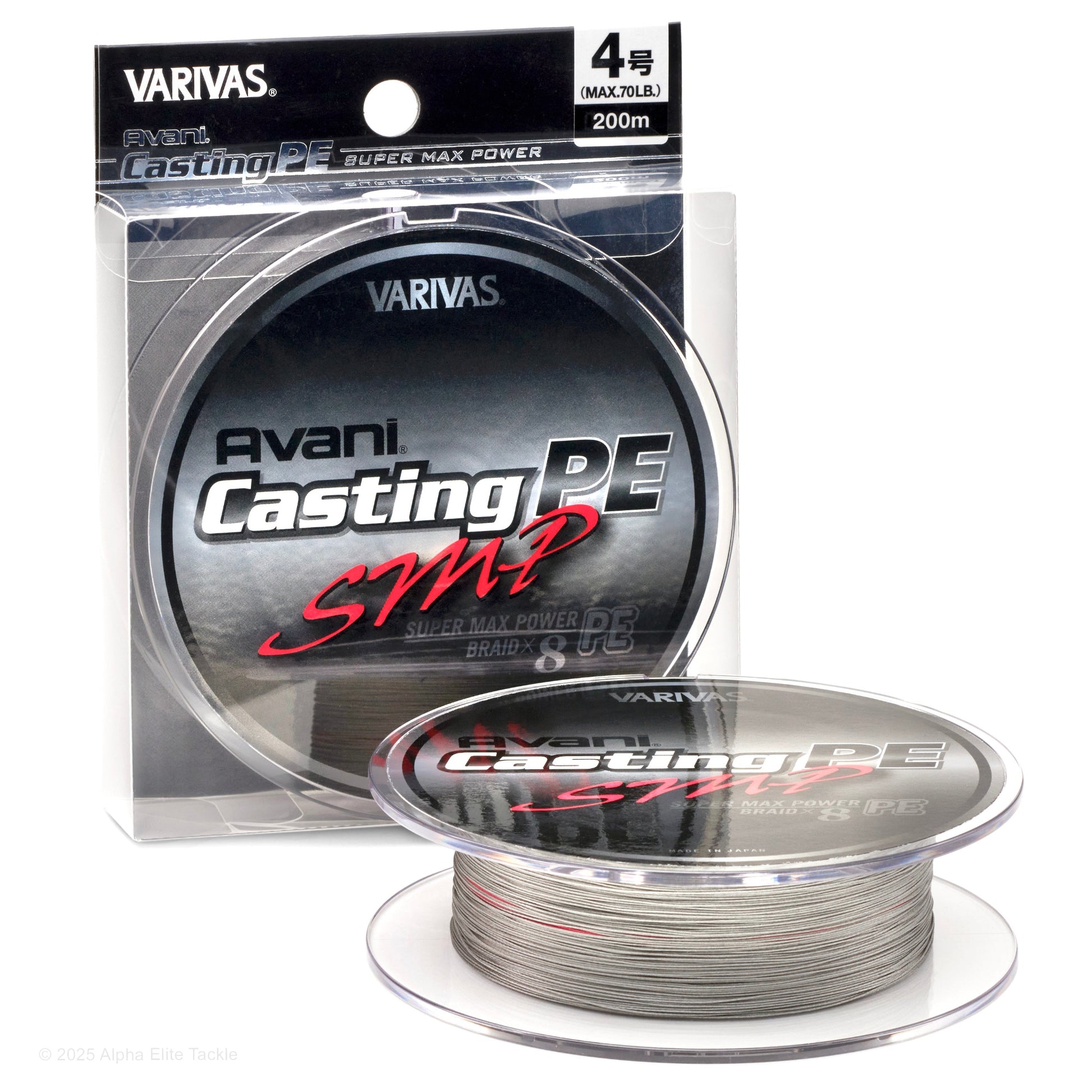 Varivas Avani Casting PE SMP fishing line packaging on a white background