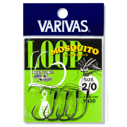 Varivas Mosquito Loop fishing hooks packaging with green and black design.
