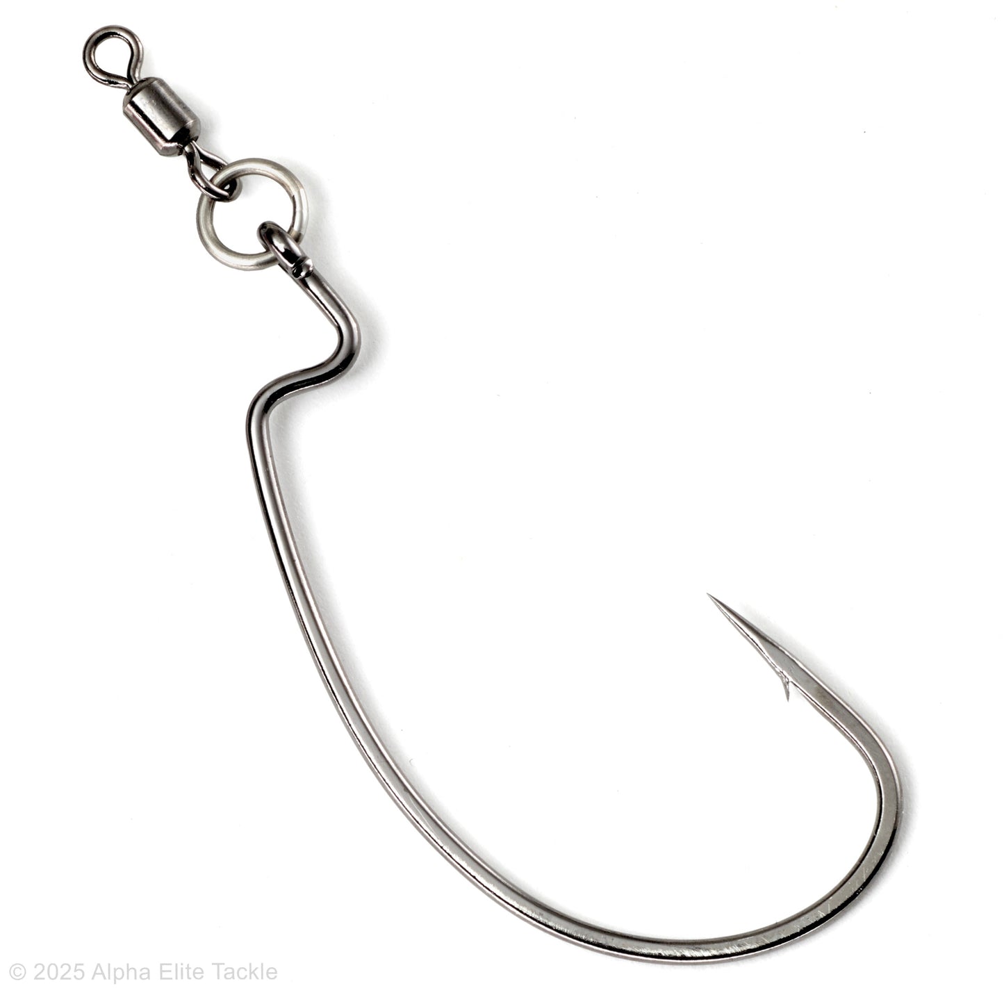 Close up of the Varivas Ring Offset Swivel hook on a white background