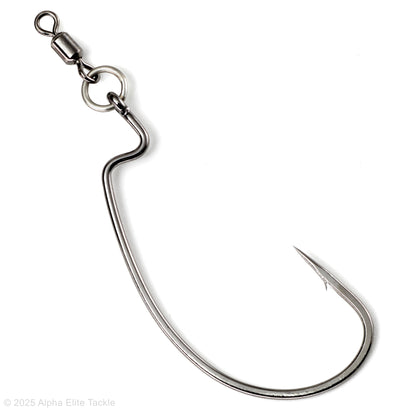 Close up of the Varivas Ring Offset Swivel hook on a white background
