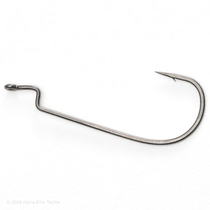 Metallic fishing hook on a white background
