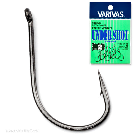 Fishing hook with Varivas undershot packaging on a white background