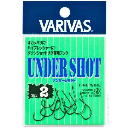 Varivas undershot fishing hooks packaging with green background and blue text