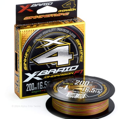 one spool and one package of the YGK X Braid Ohdragon F1 Sinking Braid 200 meters on a white backgound.