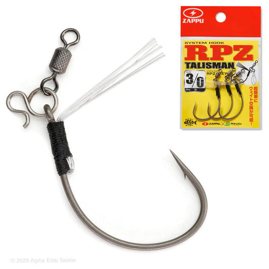 Fishing hook set with packaging labeled Zappu RPZ Talisman' on a white background