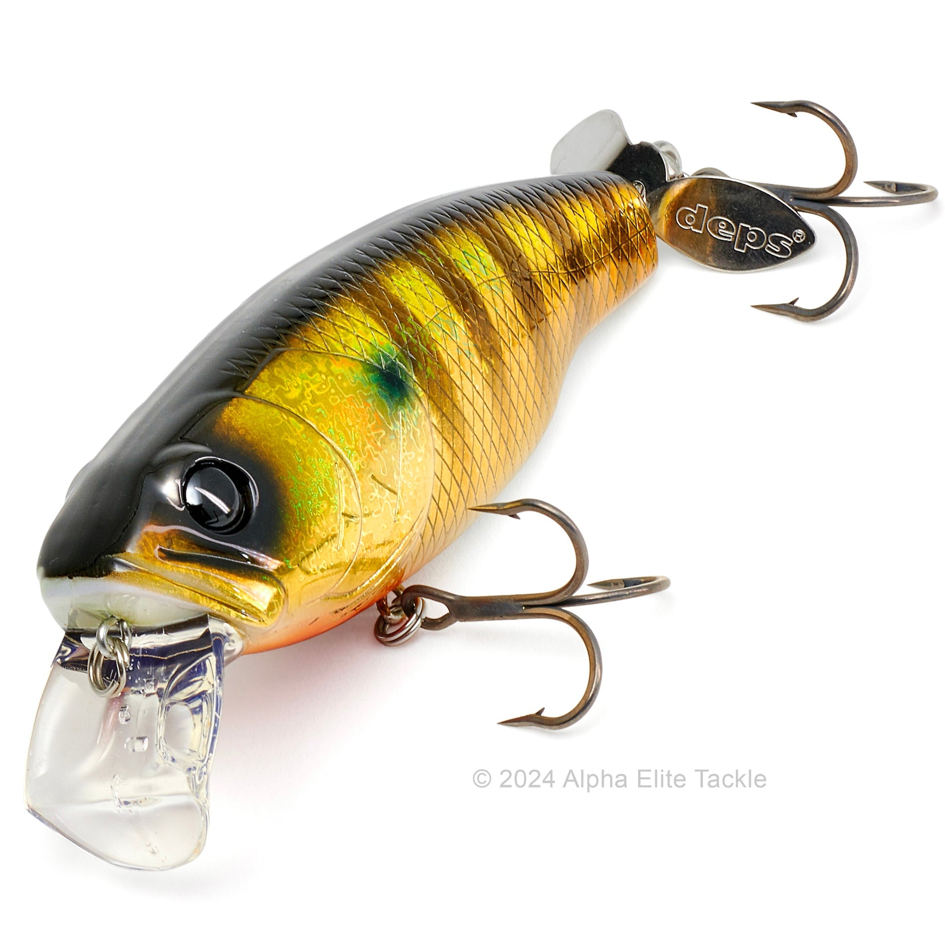 Fishing lure with perch design on a white background