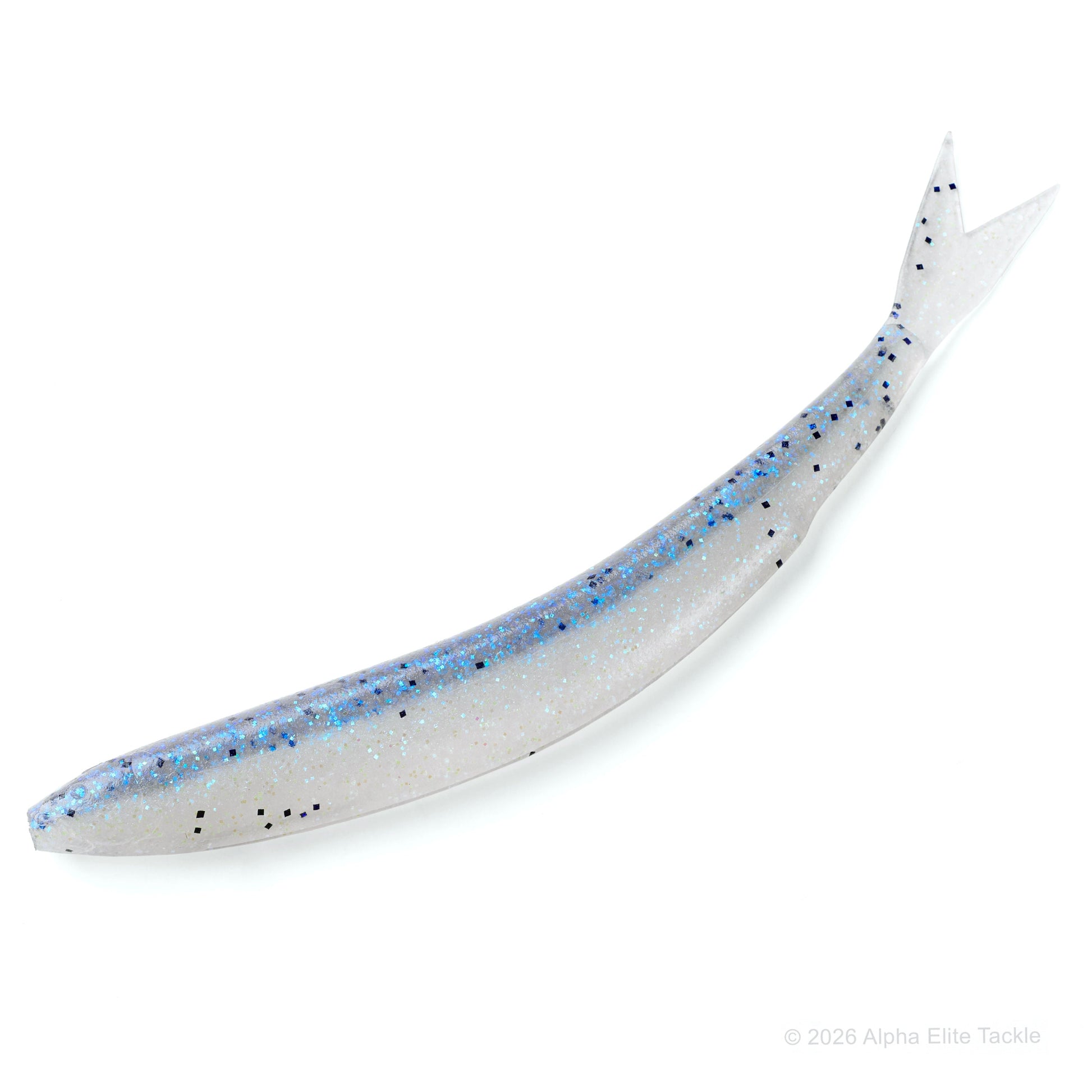 close up of the dream express scramble shad in the color smoke blue shiner on a white background