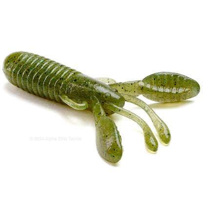 Close up of the Jackall Cover Craw in the color Moebi melon on a white background