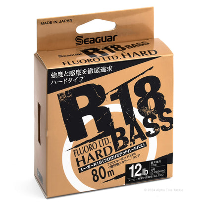 Seaguar R18 Bass Fluoro Ltd. Hard fishing line packaging on a white background