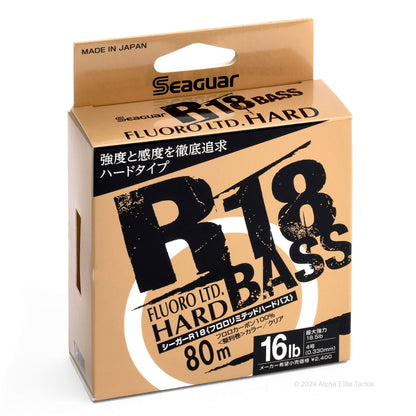 Seaguar R18 Bass Fluoro Ltd. Hard fishing line packaging on a white background