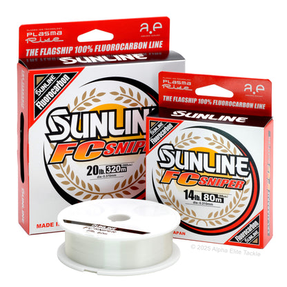 Sunline FC Sniper fluorocarbon line with plasma technology packaging with a spool in front