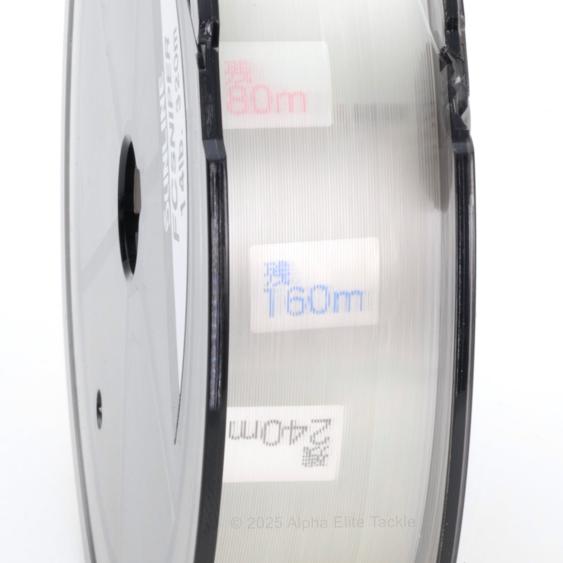 sunline fc sniper fluorocarbon with plasma technology spool with measurement labels on a white background