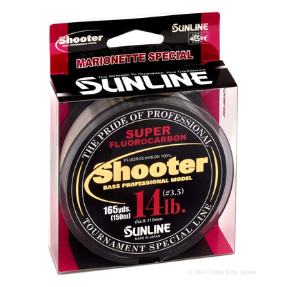 14 lb sunline shooter super fluorocarbon fishing line package on white background
